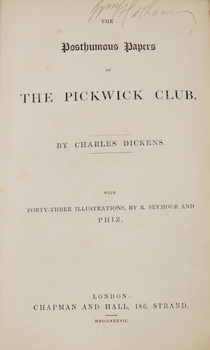 Dickens, Charles - The Posthumous Papers of the Pickwick Club. First Edition. engraved pictorial and printed titles, frontis and 41 plates (by H.K. Browne & Robert Seymour)